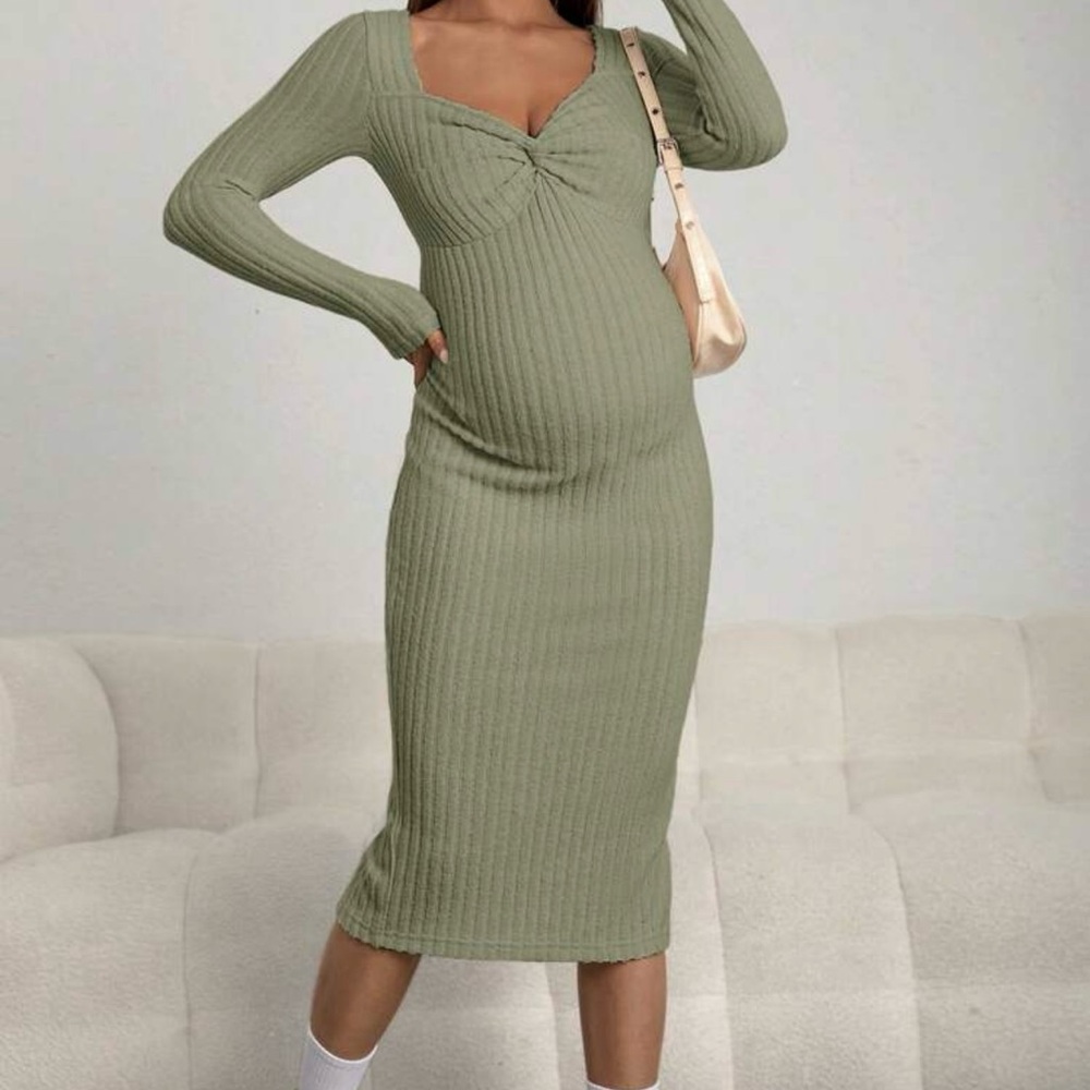 SHEIN Maternity Twist Front Ribbed Knit Bodycon Dress.